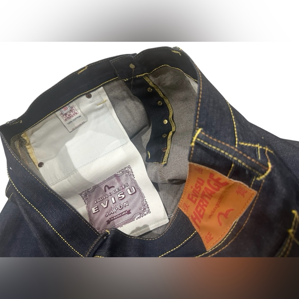 Vtg heritage Evisu seldvage denim with painted daicock logo - Picture 4 of 6